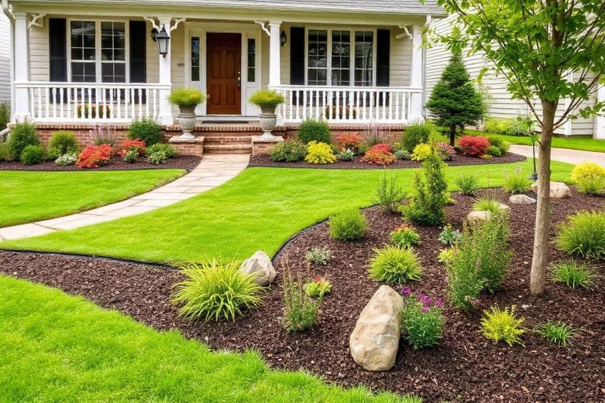 Paved garden seating area